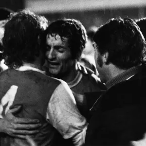 Frank McLintock Arsenal skipper hugs Eddie Kelly 1970 Frank McLintock Arsenal skipper hugs Eddie Kelly 1970