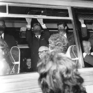 Frank Sinatra seen here on the coach at the premiere of the Cold War thriller