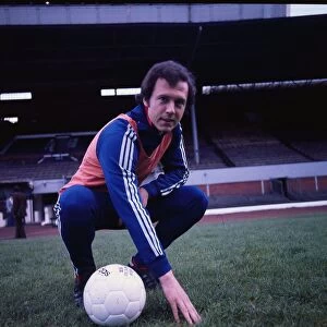Franz Beckenbauer former West German football player May 1976 crouching training gear