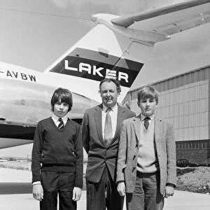 Freddie Laker, chairman of Laker Airways, with teenage boys Nicholas Sack
