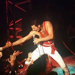 Freddie Mercury from Queen on stage at the Montreux pop festival May 1984