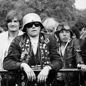 Free Festival at Hyde Park, Hells Angels in the crowd. 5th July 1969