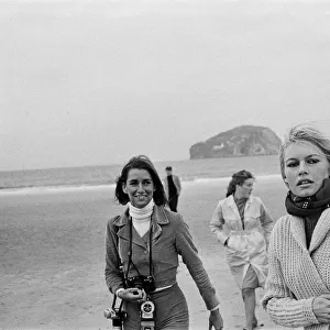 French actress Brigitte Bardot on location in Scotland during filming of her latest movie