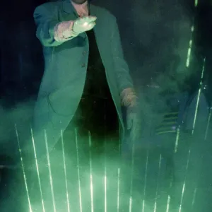 French composer and performer Jean Michel Jarre seen here on stage playing a laser harp French composer and performer Jean Michel Jarre seen here on stage playing a laser harp