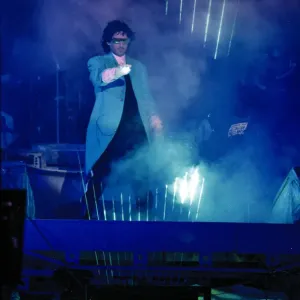 French composer and performer Jean Michel Jarre seen here on stage playing a laser harp French composer and performer Jean Michel Jarre seen here on stage playing a laser harp