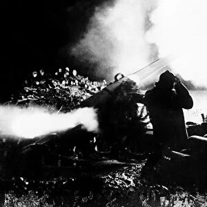 French guns light up the night sky. World War One 1917. February 1917
