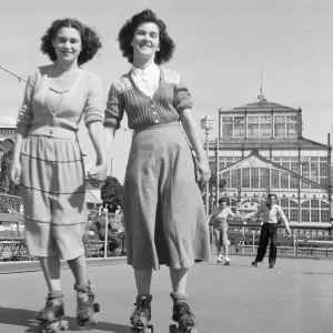 Friends Rolling Skating at Great Yarmouth Print 1949 Friends Rolling Skating at Great Yarmouth Print 1949