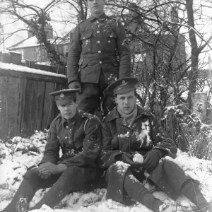 WWI Print: Three Friends in Snowy Coventry Garden, 1915