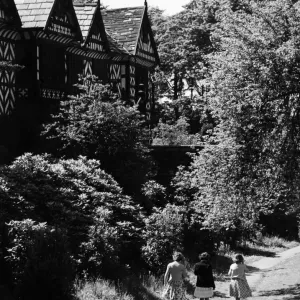 Three friends out for a walk at Speke Hall, the 16th century wood framed wattle Three friends out for a walk at Speke Hall, the 16th century wood framed wattle