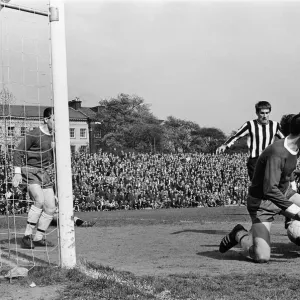 Fulham 1 v. Newcastle 1. 1966 League campaign Panic in the Fulham goalmouth Fulham 1 v. Newcastle 1. 1966 League campaign Panic in the Fulham goalmouth