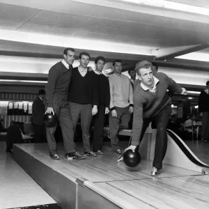 Fulham footballer Alan Mullery with teammates enjoying some recreational time bowling Fulham footballer Alan Mullery with teammates enjoying some recreational time bowling