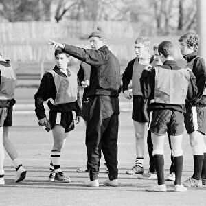 Fulham manager and coach Vic Buckingham putting his team through a training session