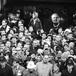 The funeral of Sir Winston Churchill. The sad faces of the crowd as the funeral passes The funeral of Sir Winston Churchill. The sad faces of the crowd as the funeral passes