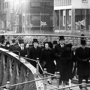 The funeral of Sir Winston Churchill. At Tower Pier. Coming down the ramp towards The funeral of Sir Winston Churchill. At Tower Pier. Coming down the ramp towards