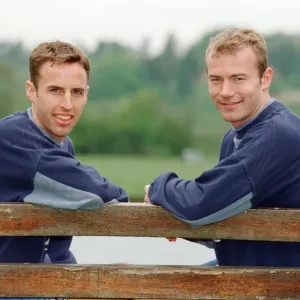 Gareth Southgate, (left) and Alan Shearer (right) pictured training for England Football Gareth Southgate, (left) and Alan Shearer (right) pictured training for England Football
