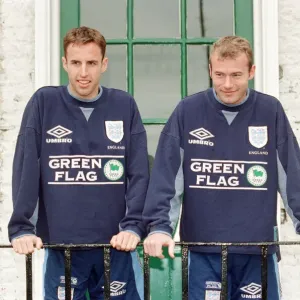 Gareth Southgate, (left) and Alan Shearer (right) pictured training for England Football Gareth Southgate, (left) and Alan Shearer (right) pictured training for England Football