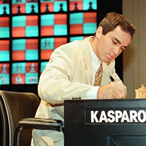 Garry Kasparov and Nigel Short sitting to play their first Chess match this afternoon at