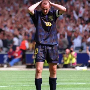 Gary Mcallister misses the chance to equalise with a penalty shot during the England v