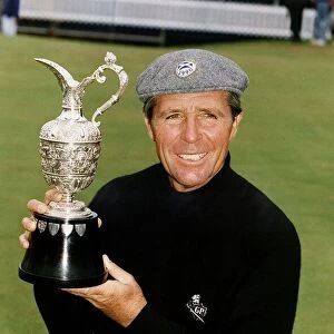 Gary Player holding the British Golf Open trophy
