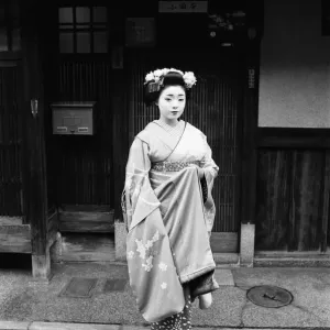 Geisha girl, Katsuno, pictured outside her Geisha House in Kyoto, Japan, 8th March 1982 Geisha girl, Katsuno, pictured outside her Geisha House in Kyoto, Japan, 8th March 1982