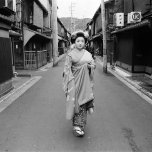 Geisha girl, Katsuno, pictured outside her Geisha House in Kyoto, Japan, 8th March 1982 Geisha girl, Katsuno, pictured outside her Geisha House in Kyoto, Japan, 8th March 1982