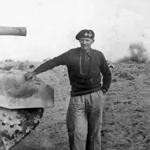 Print of General Bernard Montgomery posing on the El Alamein battlefield Print of General Bernard Montgomery posing on the El Alamein battlefield