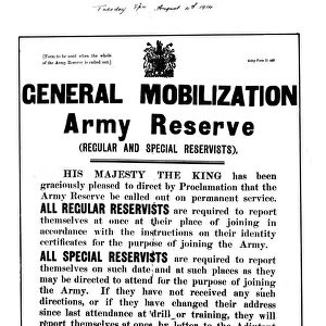 General Mobilization order issued by the UK Government shortly after Britain had declared