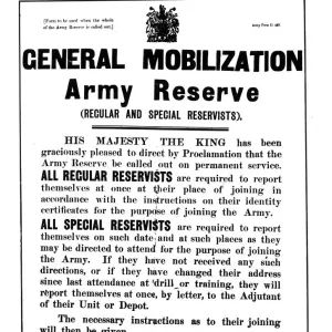 UK General Mobilization Order Print, 4th August 1914 UK General Mobilization Order Print, 4th August 1914