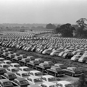 General scenes showing cars parked outside the BMC factory in Longbridge