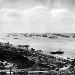 A general view of a beach in France, three weeks after D-Day showing the constant flow of A general view of a beach in France, three weeks after D-Day showing the constant flow of