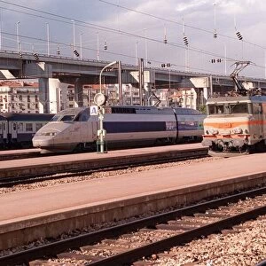 General view of French TGV Transport Trains at Nice Station, France