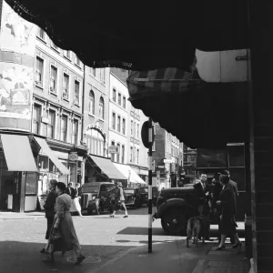 General view of Frith Street, Soho, London, 26th June 1956