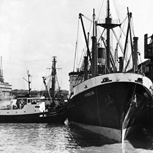 General view of Gladstone dock in central Liverpool showing the crude oil tanker
