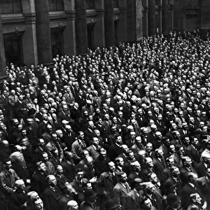General view of the huge crowd gathered at the Royal Exchange in Manchester during