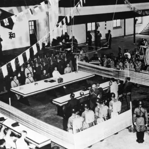 General view of the Japanese surrender ceremonies in the Central Military Academy of