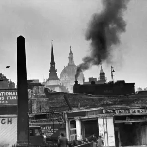 Print of St Pauls Cathedral in London after wartime damage, 1942 Print of St Pauls Cathedral in London after wartime damage, 1942