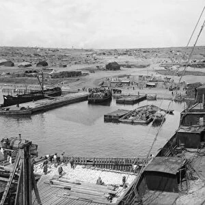 A general view taken from the bridge of the SS River Clyde of the French Depot at Sedd el