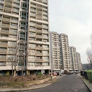 General views of tower blocks. Brandon Estate, Kennington, London. 31st January 1989