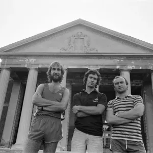 Genesis (Phil Collins, Mike Rutherford and Tony Banks) ahead of a concert in Saratoga