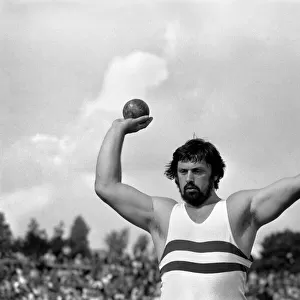 Geoff Capes. Shot putt seen here at G. B. vs. USSR. Crystal Palace. August 1975
