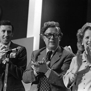 Geoffrey Howe and Margaret Thatcher October 1977 applaud the speech of William Hague at