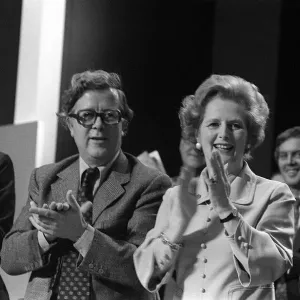 Geoffrey Howe and Margaret Thatcher October 1977 applaud the speech of William Hague
