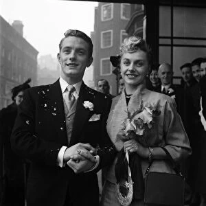 George Baron with his bride after their wedding today at Caxton Hall. November 1952 C5796
