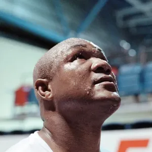 George Foreman pictured during training ahead of his fight with Terry Anderson