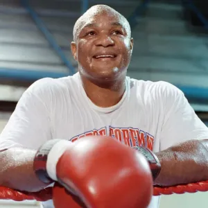 George Foreman pictured during training ahead of his fight with Terry Anderson