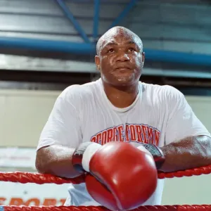 George Foreman pictured during training ahead of his fight with Terry Anderson