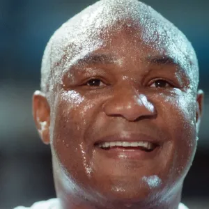 George Foreman pictured during training ahead of his fight with Terry Anderson