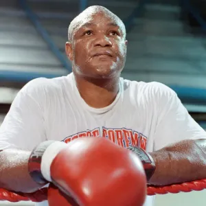 George Foreman pictured during training ahead of his fight with Terry Anderson