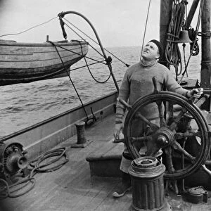 George Greenwell aboard the sailing barge Ardwina of the Isle of Wight April 1936