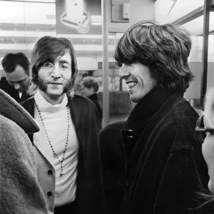 George Harrison and John Lennon Off to India Print 1968 George Harrison and John Lennon Off to India Print 1968